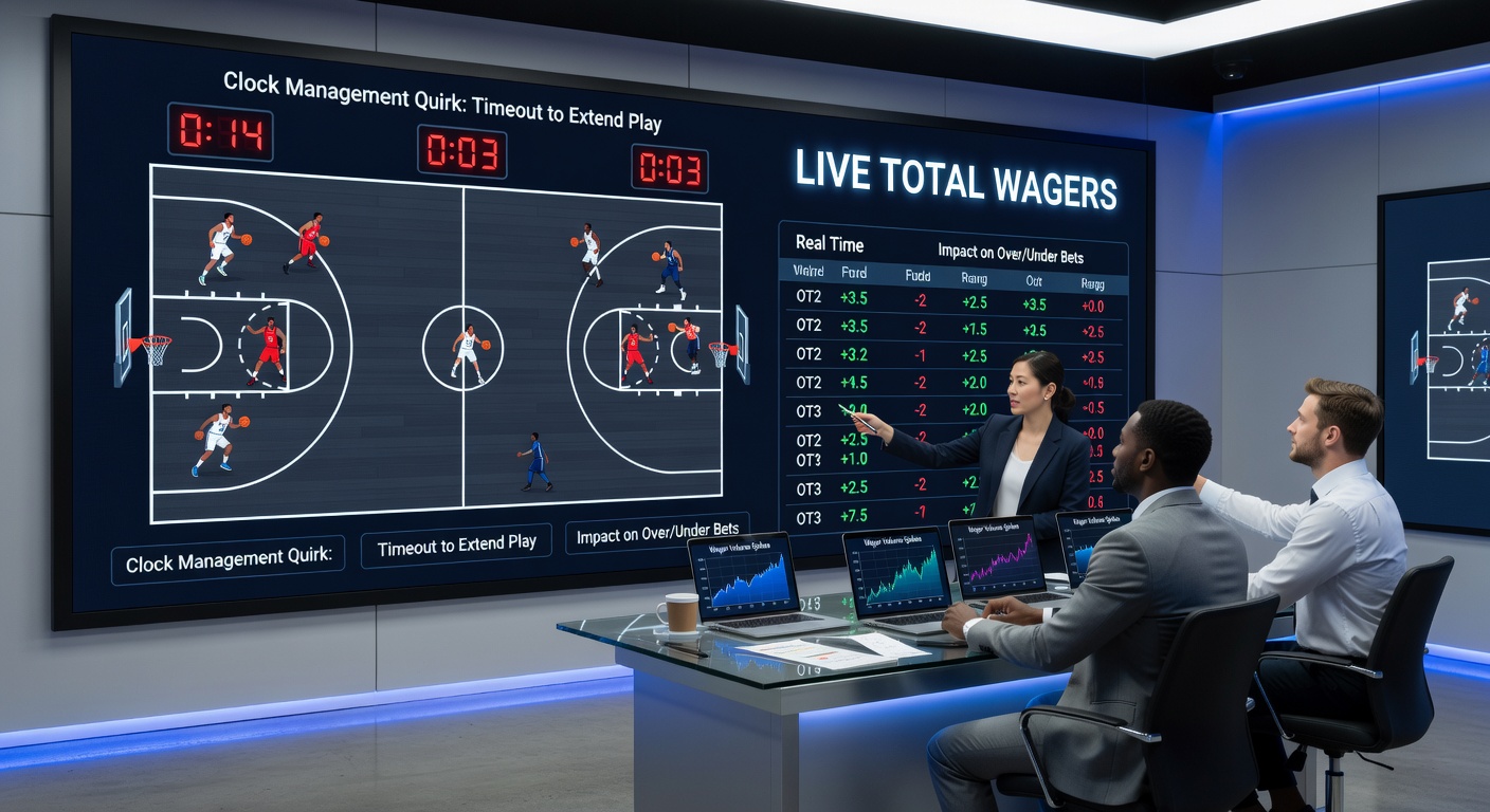 Scoreboard display showing overtime clock and live betting odds updates during an NBA game