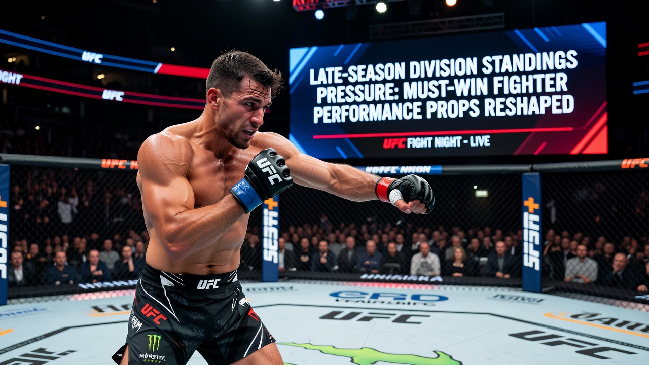 Fighters clinching against the cage in a must-win UFC bout influenced by division standings