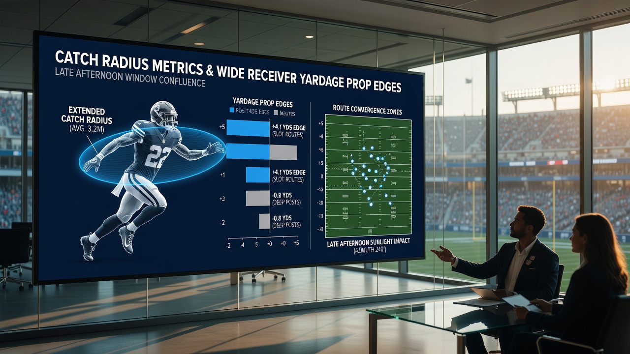 NFL wide receiver hauling in a deep pass with extended arms in afternoon sunlight
