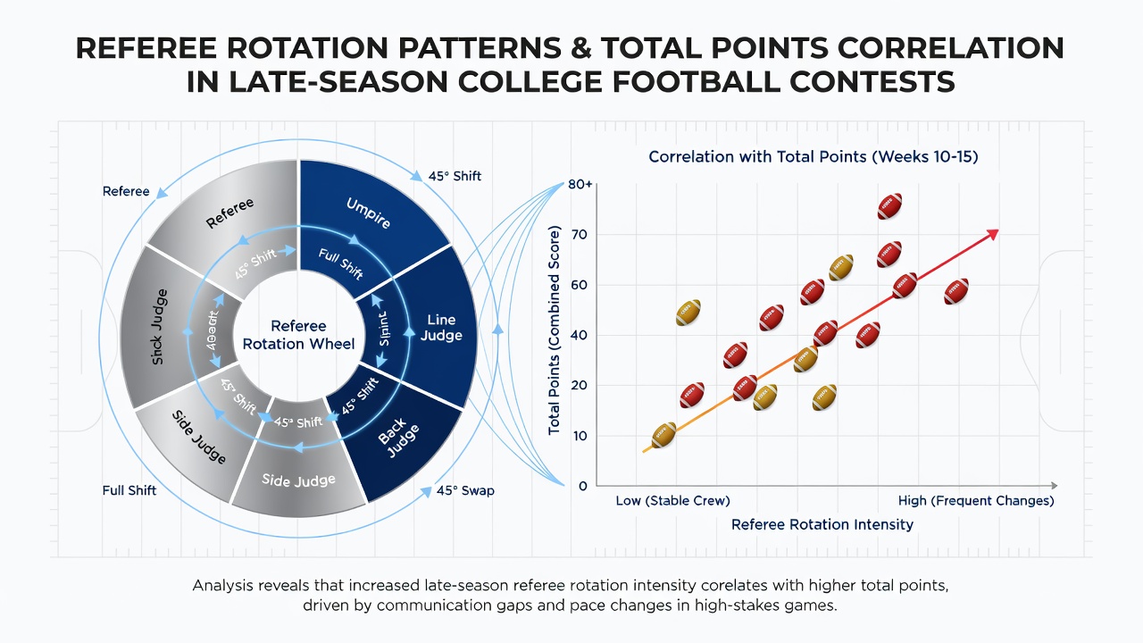 College football referee crew rotating positions during a late-season matchup