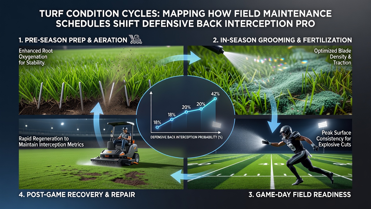 Close-up view of NFL turf grass conditions during a Sunday afternoon game showing maintenance effects on field play