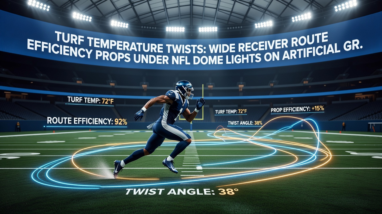 Wide receiver cutting on a sharp route during an indoor practice session with visible heat distortion above the turf